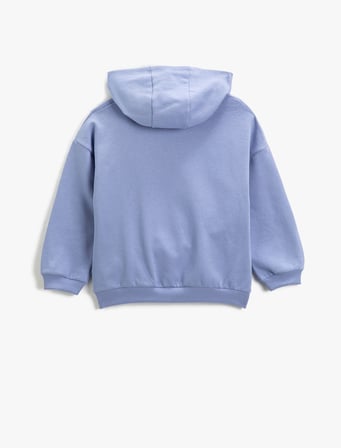 Unicorn Baskılı Kapşonlu Sweatshirt Uzun Kollu Simli