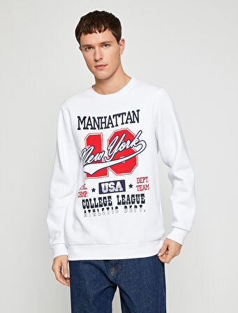 Kolej Baskılı Sweatshirt Şardonlu Bisiklet Yaka