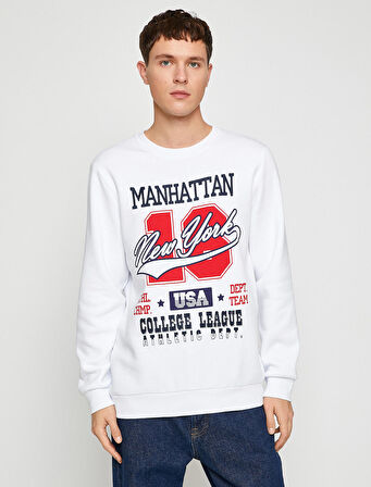 Kolej Baskılı Sweatshirt Şardonlu Bisiklet Yaka