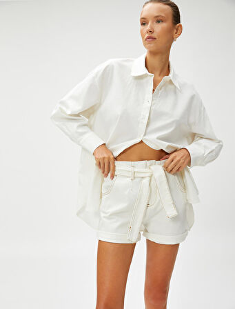 Oversize Gömlek Uzun Kollu Keten Karışımlı