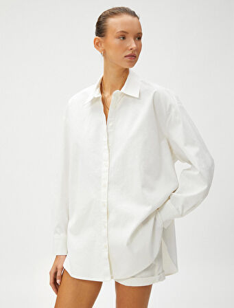 Oversize Gömlek Uzun Kollu Keten Karışımlı