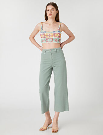 Geniş Kısa Paça Kot Pantolon Yüksek Bel