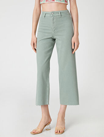 Geniş Kısa Paça Kot Pantolon Yüksek Bel