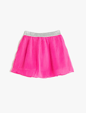 Mini Etek Pilili Astarlı Simli Beli Lastikli