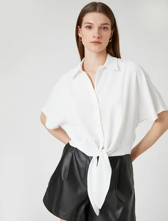 Crop Gömlek Önden Bağlamalı Reglan Kollu