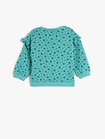 Sweat Fırfırlı Çiçekli Uzun Kollu Bisiklet Yaka Pamuklu