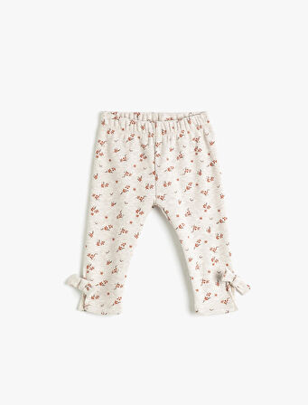 Tayt Çiçekli Fiyonk Detaylı Ribanalı Pamuklu