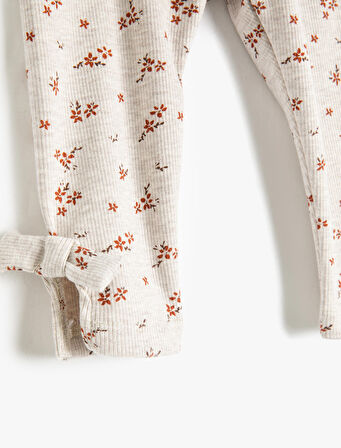 Tayt Çiçekli Fiyonk Detaylı Ribanalı Pamuklu