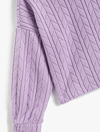 Crop Kapşonlu Basic Sweatshirt Dokulu Manşetleri Lastikli