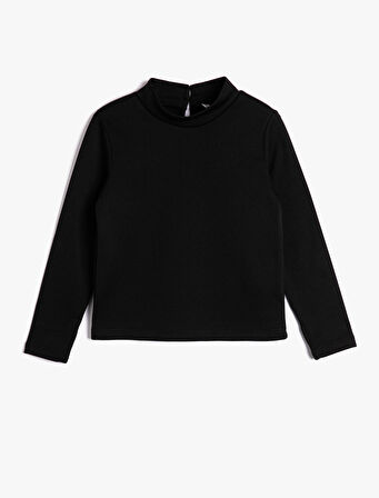 Basic Sweatshirt Uzun Kollu Dik Yaka Arkası Düğme Kapamalı  