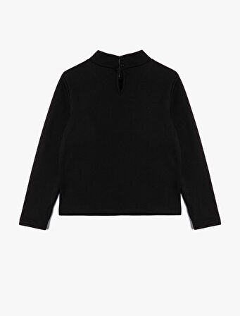 Basic Sweatshirt Uzun Kollu Dik Yaka Arkası Düğme Kapamalı  