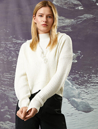 Şahika Ercümen X Koton - Kapüşonlu Oversize Örgü Kazak