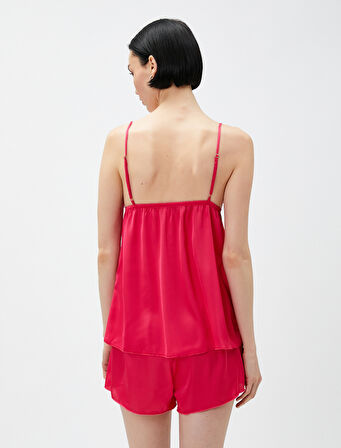 Saten Babydoll İnce Askılı Dantelli