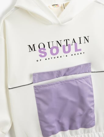 Oversize Kapşonlu Sweatshirt Baskılı Sucuba Kumaş Detaylı Cepli