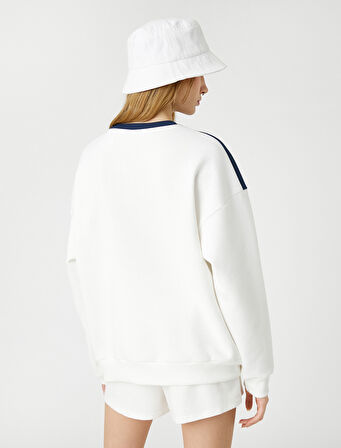 Şardonlu Kolej Sweatshirt Baskılı Bisiklet Yaka Uzun Kollu
