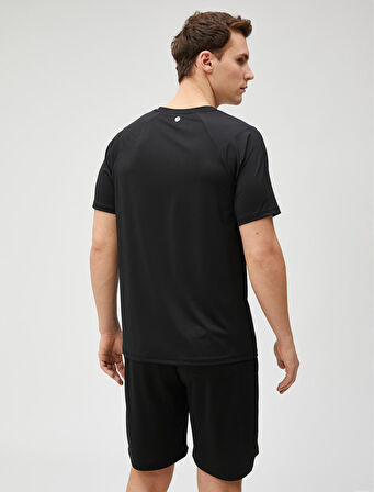 Spor Tişört Slogan Baskılı Bisiklet Yaka Reglan Kol
