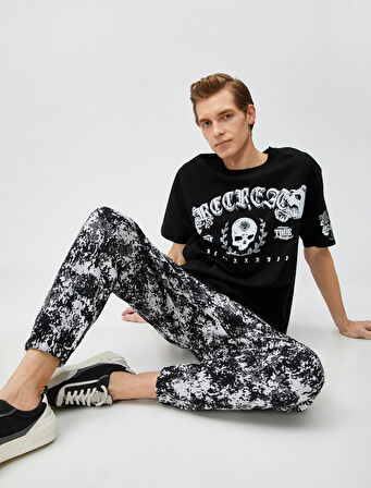 Jogger Eşofman Altı Soyut Baskı Detaylı Cepli Beli Bağcıklı