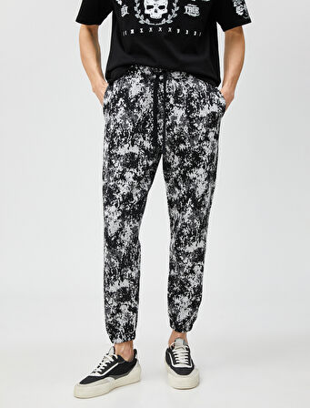 Jogger Eşofman Altı Soyut Baskı Detaylı Cepli Beli Bağcıklı