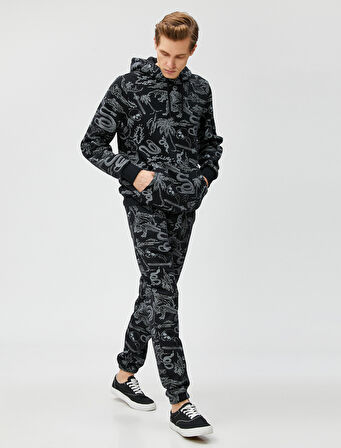 Kuru Kafa Baskılı Eşofman Altı Beli Bağcıklı Cepli