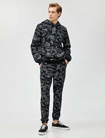 Kuru Kafa Baskılı Eşofman Altı Beli Bağcıklı Cepli