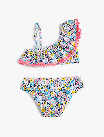 Bikini Takımı Fırfırlı Tek Omuz İnce Askılı