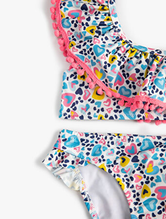 Bikini Takımı Fırfırlı Tek Omuz İnce Askılı