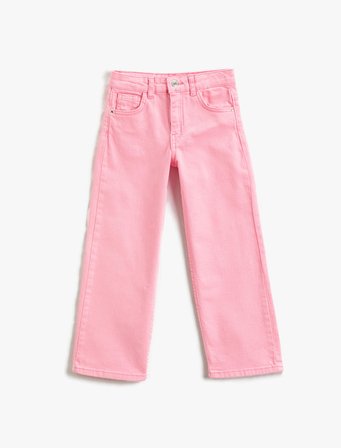 Düz Paça Cepli Rahat Kesim Kot Pantolon -  Straight Jean Beli Ayarlanabilir Lastikli 