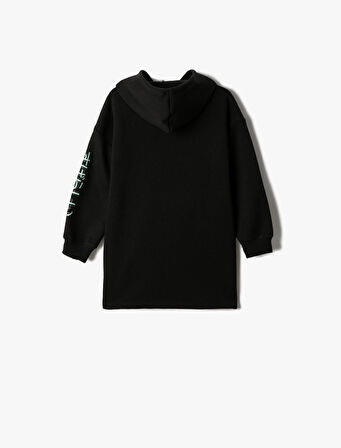 Sweat Elbise Animasyon Baskılı Kapşonlu Uzun Kollu