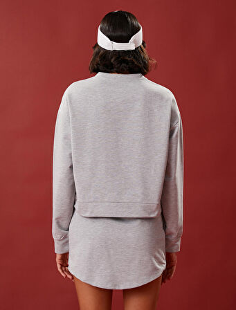 Crop Sweatshirt Baskılı Uzun Kollu Bisiklet Yaka Pamuklu