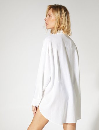 Oversize Gömlek Keten Karışımlı Uzun Kollu Düğmeli 