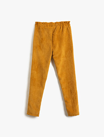 Fitilli Kadife Pantolon Yüksek Bel Düğme Detaylı Cepli