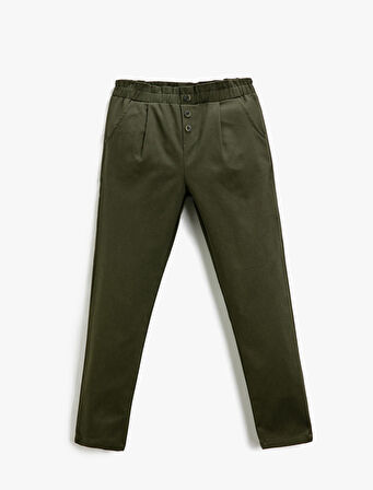 Kumaş Havuç Pantolon Düğme Detaylı Cepli 