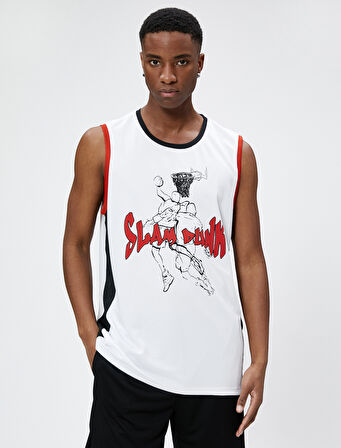 Spor Oversize Atlet Basketbol Baskılı Yuvarlak Yaka