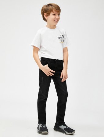 Kot Pantolon Düz Paça Normal Bel - Straight Jean  Beli Ayarlanabilir Lastikli