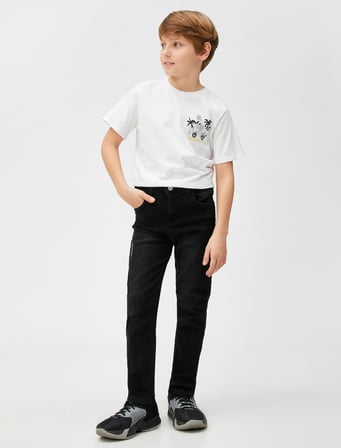 Kot Pantolon Düz Paça Normal Bel - Straight Jean  Beli Ayarlanabilir Lastikli