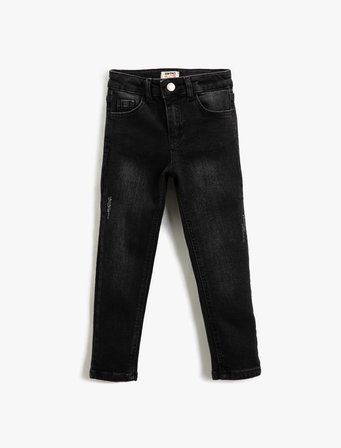 Kot Pantolon Düz Paça Normal Bel - Straight Jean  Beli Ayarlanabilir Lastikli