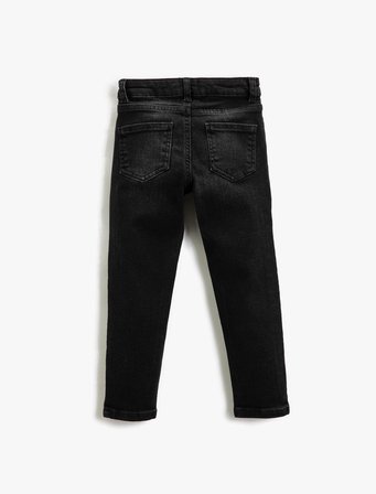Kot Pantolon Düz Paça Normal Bel - Straight Jean  Beli Ayarlanabilir Lastikli