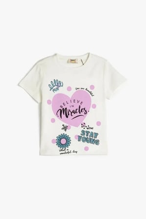 3SKG10263AK Koton Kız Çocuk T-shirt BEYAZ