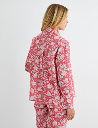 Pijama Üstü Uzun Kollu Gömlek Yaka Düğmeli Pamuklu