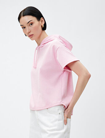 Kısa Kollu Sweatshirt Kapüşonlu