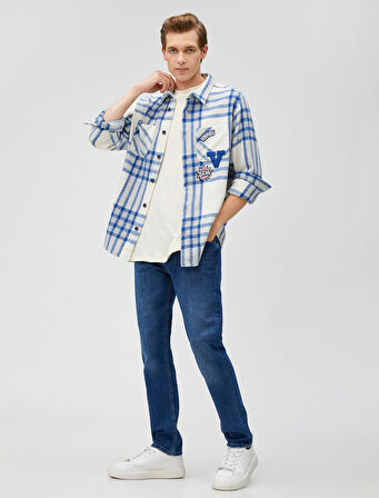 Ekoseli Kolej Gömlek Ceket İşlemeli Cep Detaylı Klasik Yaka