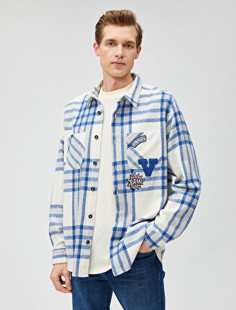 Ekoseli Kolej Gömlek Ceket İşlemeli Cep Detaylı Klasik Yaka