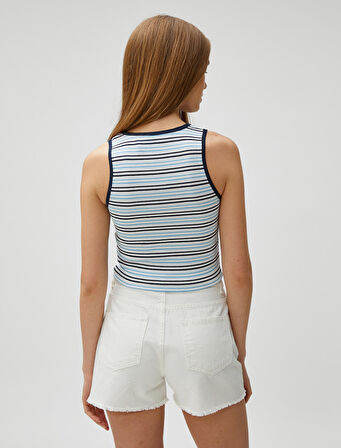 Crop Fitilli Atlet Halter Yaka Biye Detaylı