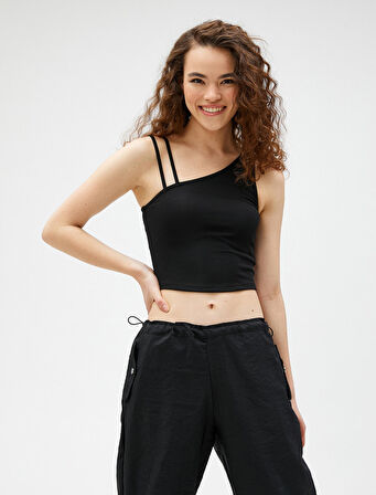 Crop Fitilli Atlet Asimetrik Yaka