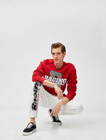 Yarış Temalı Jogger Eşofman Altı Baskılı Beli Bağcıklı Çift Cepli