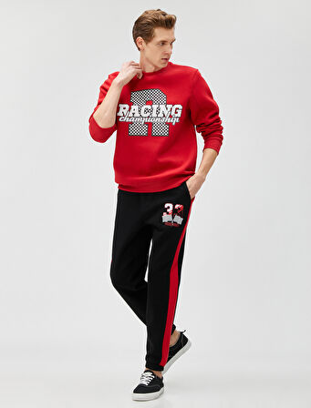 Jogger Eşofman Altı Yarış Temalı Baskılı Beli Bağcıklı Cepli