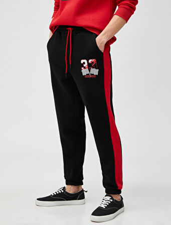 Jogger Eşofman Altı Yarış Temalı Baskılı Beli Bağcıklı Cepli