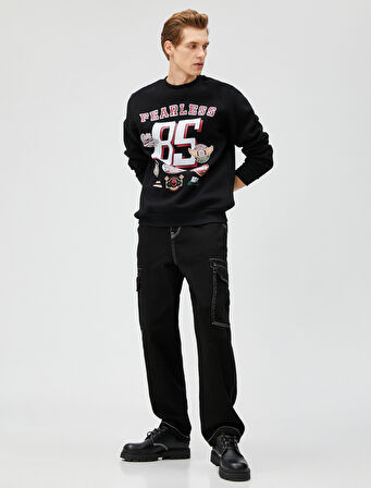 Motosiklet Baskılı Sweatshirt Uzun Kollu Bisiklet Yaka