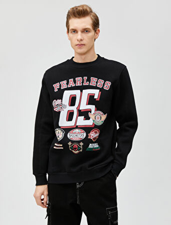 Motosiklet Baskılı Sweatshirt Uzun Kollu Bisiklet Yaka