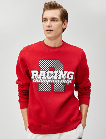 Yarış Temalı Sweatshirt Baskılı Bisiklet Yaka Uzun Kollu